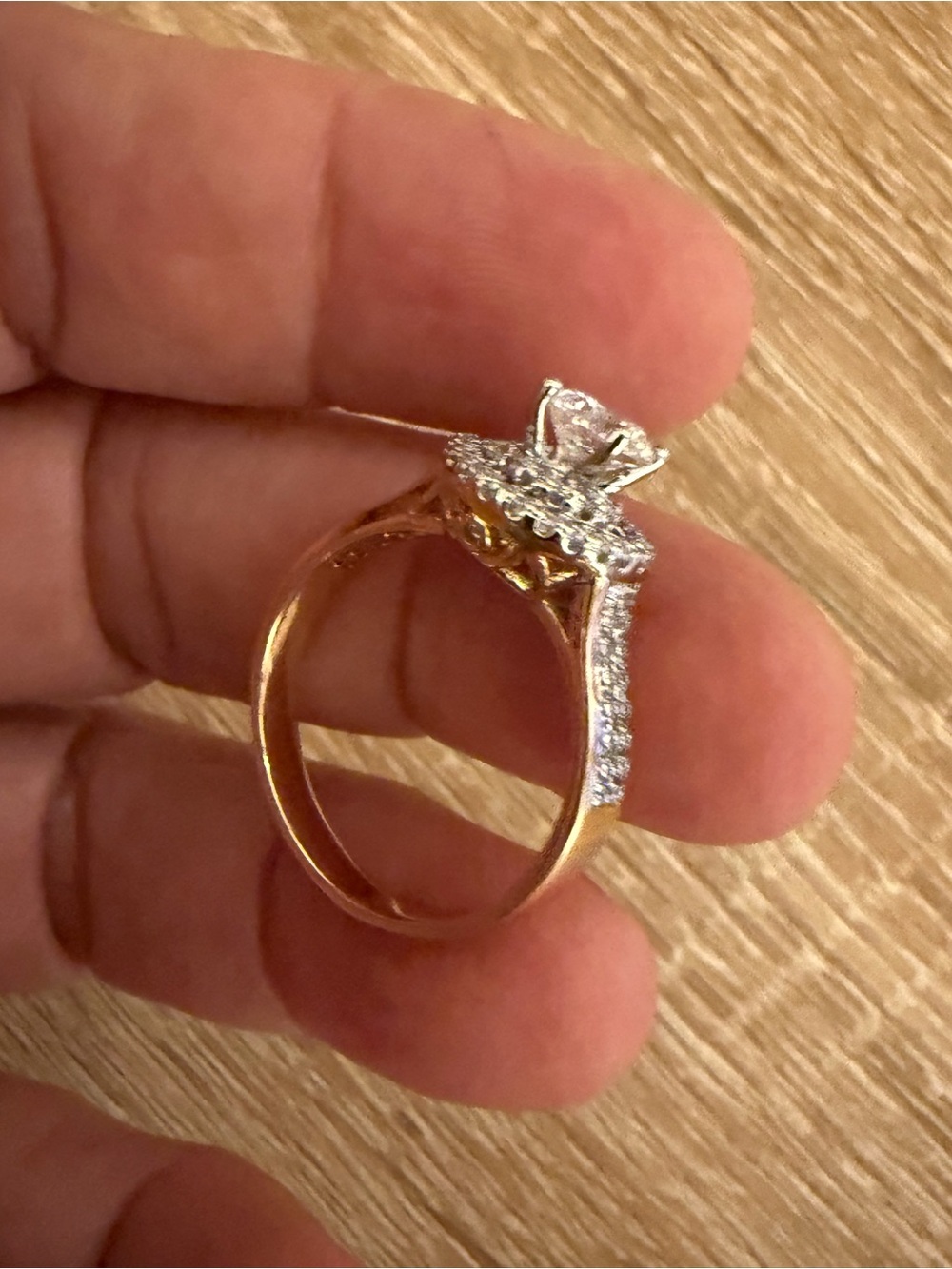 Gold and Silver Halo Engagement Ring with Clear Stones